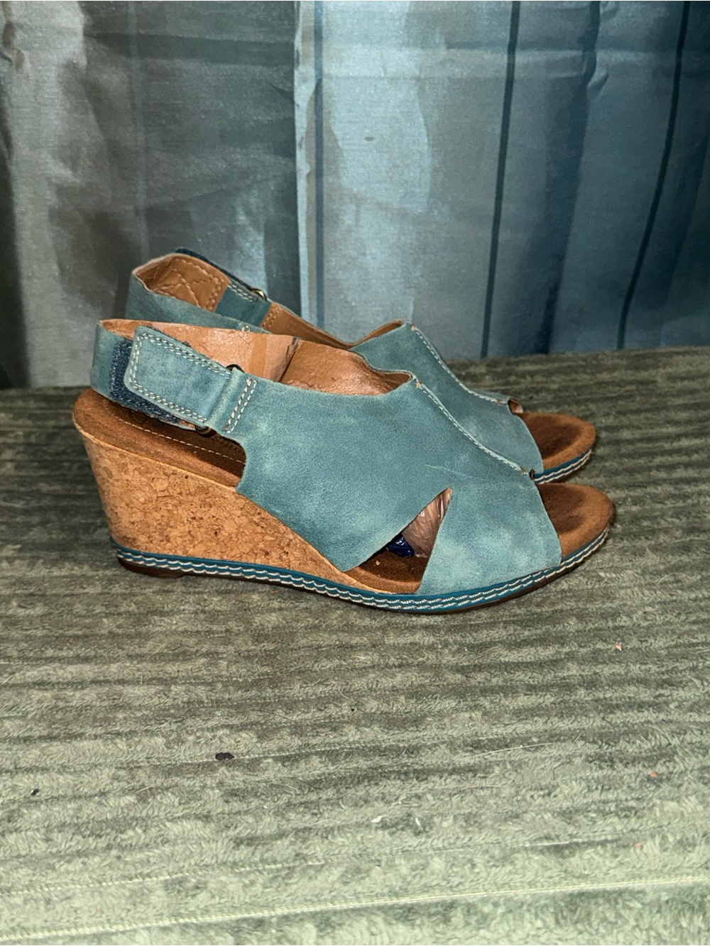 Clarks Teal Wedge Slingback Sandals